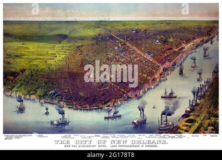 Die Stadt New Orleans und der Mississippi River. Stadtplan Stockfoto