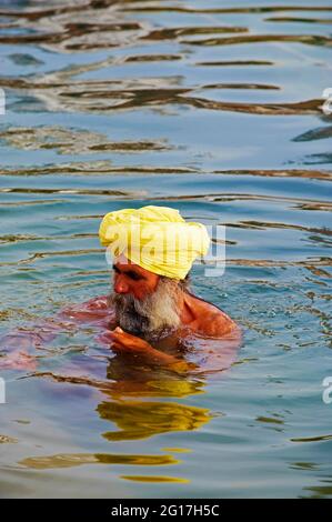 Indien, Penjab, Amritsar, Harmandir Sahib (Goldener Tempel), spirituelles und kulturelles Zentrum der Sikh Religion Stockfoto