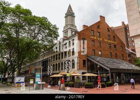 Blick auf die Straße auf den South Market in Boston Stockfoto