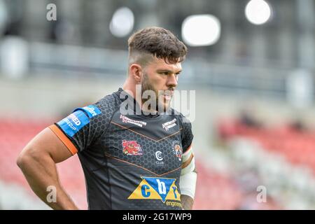 Leigh, England - 5. Juni 2021 - Alex Foster von Castleford Tigers während der Rugby League Betfred Challenge Cup Halbfinale Castleford Tigers vs Warrington Wolves im Leigh Sports Village, Leigh, Großbritannien Dean Williams/Alamy Live News Stockfoto