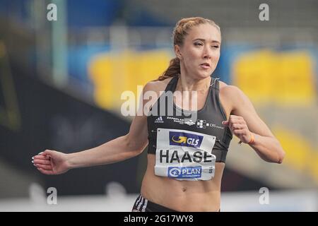 Braunschweig, Deutschland. Juni 2021. Leichtathletik: Deutsche Meisterschaft, Entscheidung, 100m Damen: Rebekka Haasee in Aktion. Quelle: Michael Kappeler/dpa/Alamy Live News Stockfoto