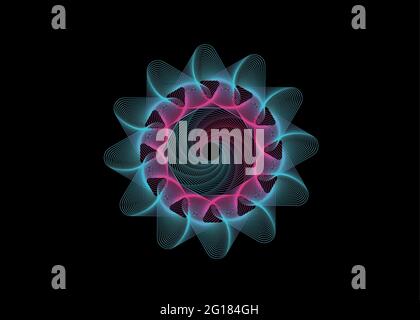 Geometrische Wirbel Design, wirbelnde Stil Blume. Geometrische Form, Design-Element mit nach innen drehenden. Drall-, Spiral-, Twist- und Whirl-Effekt-Mandala, Stock Vektor