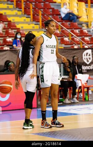 Cordoba, Spanien. Juni 2021. Oderah Chidom beim Freundschaftsspiel der Internationalen Frauen zwischen Belgien und Nigeria im Palacio Municipal de Deportes Vista Aléro.Endstand; Belgien 67:60 Nigeria. Kredit: SOPA Images Limited/Alamy Live Nachrichten Stockfoto