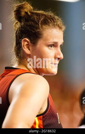 Cordoba, Spanien. Juni 2021. Kyara Linskens beim Freundschaftsspiel der Internationalen Frauen zwischen Belgien und Nigeria im Palacio Municipal de Deportes Vista Aléro.Endstand; Belgien 67:60 Nigeria. Kredit: SOPA Images Limited/Alamy Live Nachrichten Stockfoto