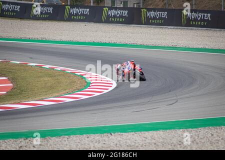 MONTMELLO, SPANIEN, 4. JUNI 2021: Jorge Martin (Martinator) auf seinem #89 Ducati Desmosedici GP 2020 (Team: Pramac Racing), MotoGP-Weltmeisterschaft 2021 Stockfoto