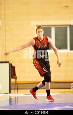 Cordoba, Spanien. Juni 2021. Kyara Linskens in Aktion beim Freundschaftsspiel der Internationalen Frauen-Basketball zwischen Belgien und Nigeria im Palacio Municipal de Deportes Vista Aléro.Endstand; Belgien 67:60 Nigeria. (Foto von Francis Gonzalez/SOPA Images/Sipa USA) Quelle: SIPA USA/Alamy Live News Stockfoto