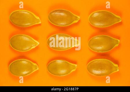 Muster-Layout Für Kürbiskerne Auf Leuchtendem Orange Stockfoto