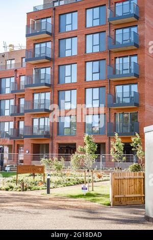 Luxuriöse Apartments und Wohnungen am Fluss werden im Rahmen der Wohnsiedlung in St. James Mill in der Stadt Norwich gebaut Stockfoto