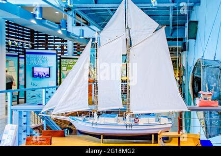 Ein Modell des Biloxi Schooner ist im Maritime and Seafood Industry Museum am 29. Mai 2021 in Biloxi, Mississippi, ausgestellt. Stockfoto