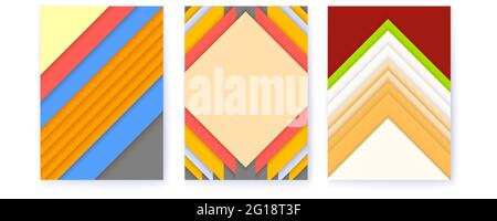 Set von Einbände mit abstraktem geometrischem Muster. Trendige Farben. Minimalistischer Hintergrund mit Eckformen. Vektor-3d-Illustration. Stock Vektor