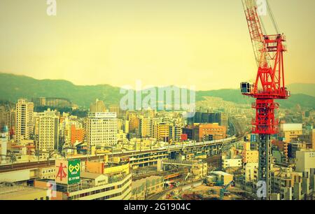 Blick auf die im Bau befindliche Stadt Hiroshima und den Fluss Otagawa. Japan, 02-15-2015 Stockfoto