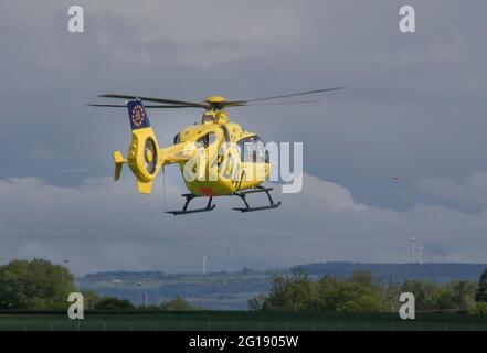 Christoph Europa 1: Luftrettung in Würselen, durchgeführt von ADAC Air Rescue mit Airbus Helicopters EC 135. Stockfoto