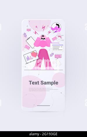 Multitasking müde Geschäftsfrau beschäftigt überarbeiteten Geschäftsfrau Wut Aggression Stress Depression nervös Stock Vektor