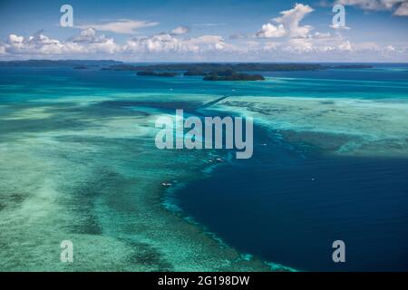 Luftaufnahme des Divespot German Channel, Mikronesien, Palau Stockfoto