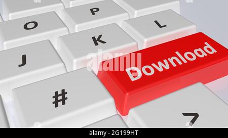 Download schreiben auf rote Taste der Computer-Tastatur - 3D-Rendering-Illustration Stockfoto