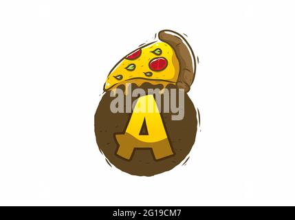 Gelbbraune Pizzascheibe mit ANFANGSBUCHSTABEN Stock Vektor