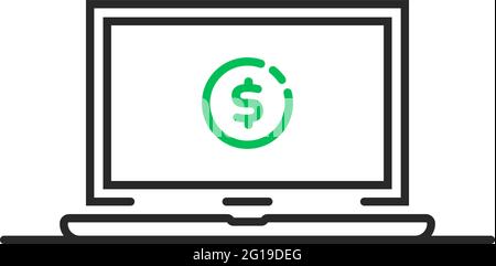 Schwarzes lineares Notebook mit Dollarmünze Stock Vektor