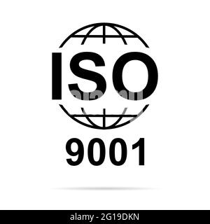 ISO 9001-Symbol. Symbol für Standardqualität. Vektor-Button-Zeichen auf weißem Hintergrund isoliert. Stock Vektor