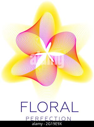 Fantastische Blume Symbol, abstrakte Form mit vielen Blendlinien und Farbverlauf. Vektorgrafik. Beispieltext - Floral Perfection. Stock Vektor