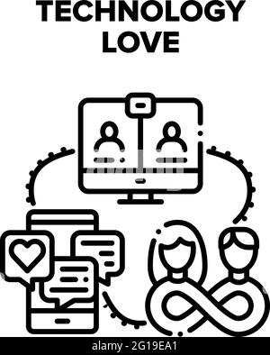 Technologie Liebe Beziehung Vektor Schwarz Illustration Stock Vektor
