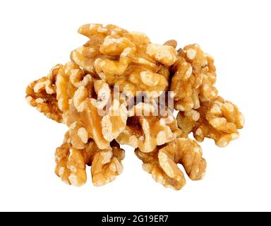 Gruppe von geschälten Walnusshälften isoliert auf einem weißen Hintergrund Stockfoto