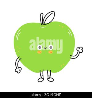 Nette lustige Apfelfrüchte. Vektor Hand gezeichnet Cartoon kawaii Doodle Charakter Illustration Symbol. Apple Fruit Baby Maskottchen Cartoon Charakter Konzept. Isoliert auf weißem Hintergrund Stock Vektor