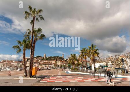 Blick vom vieux-Port nach le suquet, dem ältesten Viertel von Cannes, Frankreich Stockfoto