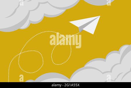 Weißes Papier Flugzeug fliegen am Himmel, 3D-Rendering Stockfoto