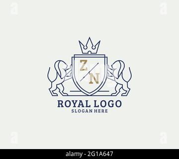 ZN Letter Lion Royal Luxury Logo Vorlage in Vektorgrafik für Restaurant, Royalty, Boutique, Cafe, Hotel, Wappentisch, Schmuck, Mode und andere Vektor il Stock Vektor