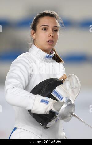 Federica Isola ist ein italienischer Fechter, der 2019 im Team epee eine Bronzemedaille bei den Europameisterschaften im Fechten gewann Stockfoto