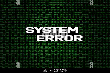 Systemfehler im Hintergrund des Binärcodes, 3D-Rendering Stockfoto
