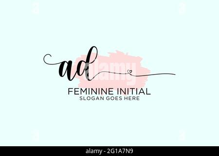 AD Beauty Monogramm und elegantes Logo Design Handschrift Logo der ersten Unterschrift, Hochzeit, Mode, Blumen und botanische mit kreativen Vorlage. Stock Vektor