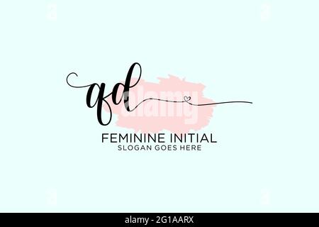 QD Beauty Monogramm und elegantes Logo Design Handschrift Logo der ersten Unterschrift, Hochzeit, Mode, Blumen und botanischen mit kreativen Vorlage. Stock Vektor