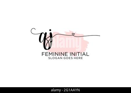 QJ Beauty Monogramm und elegantes Logo Design Handschrift Logo der ersten Unterschrift, Hochzeit, Mode, Blumen und botanischen mit kreativen Vorlage. Stock Vektor