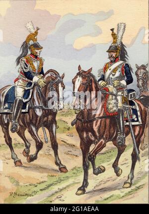 officier et cavalier du 1er régiment de cuirassiers sous le 1er Empire Stockfoto