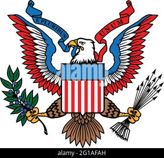 USA große Dichtung in Farbe. Adler-Symbol der Vereinigten Staaten von Amerika. Vektorgrafik isoliert auf weißem Hintergrund. Stock Vektor