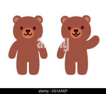Einfacher und niedlicher Teddybär, der steht und winkt. Flache Vektorgrafik Cartoon-Illustration. Stock Vektor