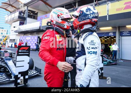 LECLERC Charles (mco), Scuderia Ferrari SF21, GASLY Pierre (Fra), Scuderia AlphaTauri Honda AT02, Portrait während des Formel 1 Großen Preises von Aserbaidschan 2021 vom 04. Bis 06. Juni 2021 auf dem Baku City Circuit, in Baku, Aserbaidschan - Foto Antonin Vincent / DPPI Stockfoto