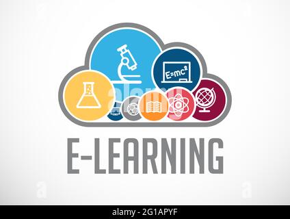 ELearning-Konzept - Handy als Buch mit Wort E-LEARNING Stockfoto