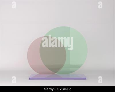 Glas Kreis Formen in verschiedenen Farben. Minimale Szene. 3D Abbildung Stockfoto