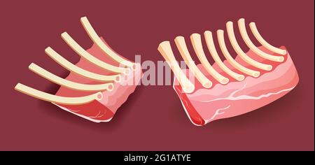 Rohes Fleisch - Kalbsregal Rippen auf rotem Hintergrund Vektorgrafik Stock Vektor