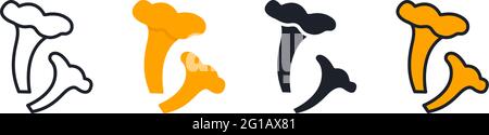Symbol für Pfifferlinge. Lineare flache Farbsymbole Kontur Form Umriss. Dünne Linie. Schwarze Vektorsilhouette. Symbol „Füllstoff“. Modernes Glyphen-Design Stock Vektor