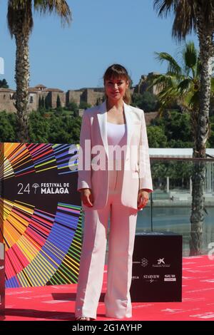 6. Juni 2021: 6. Juni 2021 (Malaga) Fotocall mit dem Team der ANA TRAMEL Serie. EL JUEGO, auf Fotos posiert die Schauspielerin Natalia Verbeke während des 24. Spanischen Filmfestivals in Malaga. Kredit: Lorenzo Carnero/ZUMA Wire/Alamy Live Nachrichten Stockfoto