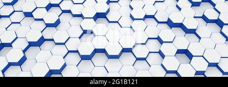 Moderne sechseckige Hintergrund Textur muster. Waben auf verschiedenen Ebenen. 3D Rendering Illustration. Futuristischen Banner. Stockfoto