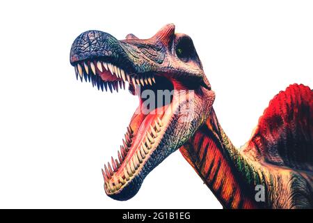 Der Spinosaurus wurde in freier Wildbahn gefangen und mit Photoshop zu einem künstlerischen Pop-Art-Druck optimiert. Stockfoto