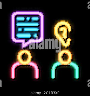 Symbol „Sprechen und Hören“ mit Neonlicht Stock Vektor