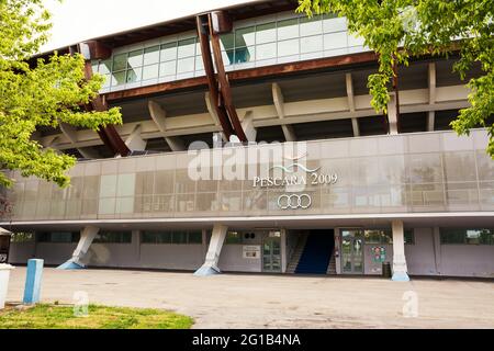 Pescara, Italien - 22. Mai 2021: Eingang des Adriatischen Stadions von Pescara ohne Menschen Stockfoto