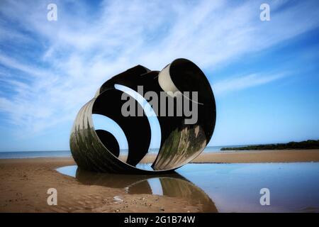 Muschelskulptur am Strand Stockfoto