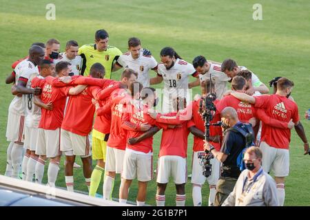 Belgiens Spieler beim Start eines Freundschaftsspiels der belgischen Fußballnationalmannschaft Red Devils und der kroatischen Nationalmannschaft, in Brüssel, Teil abgebildet Stockfoto