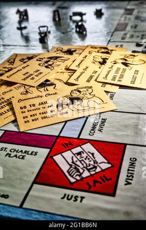 Monopoly Brettspiel ist ein beliebtes internationales Immobilienhandelsspiel, USA Stockfoto